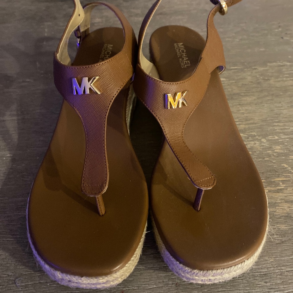 Womens Michael Kors Leather Espadrille Wedge Sandal